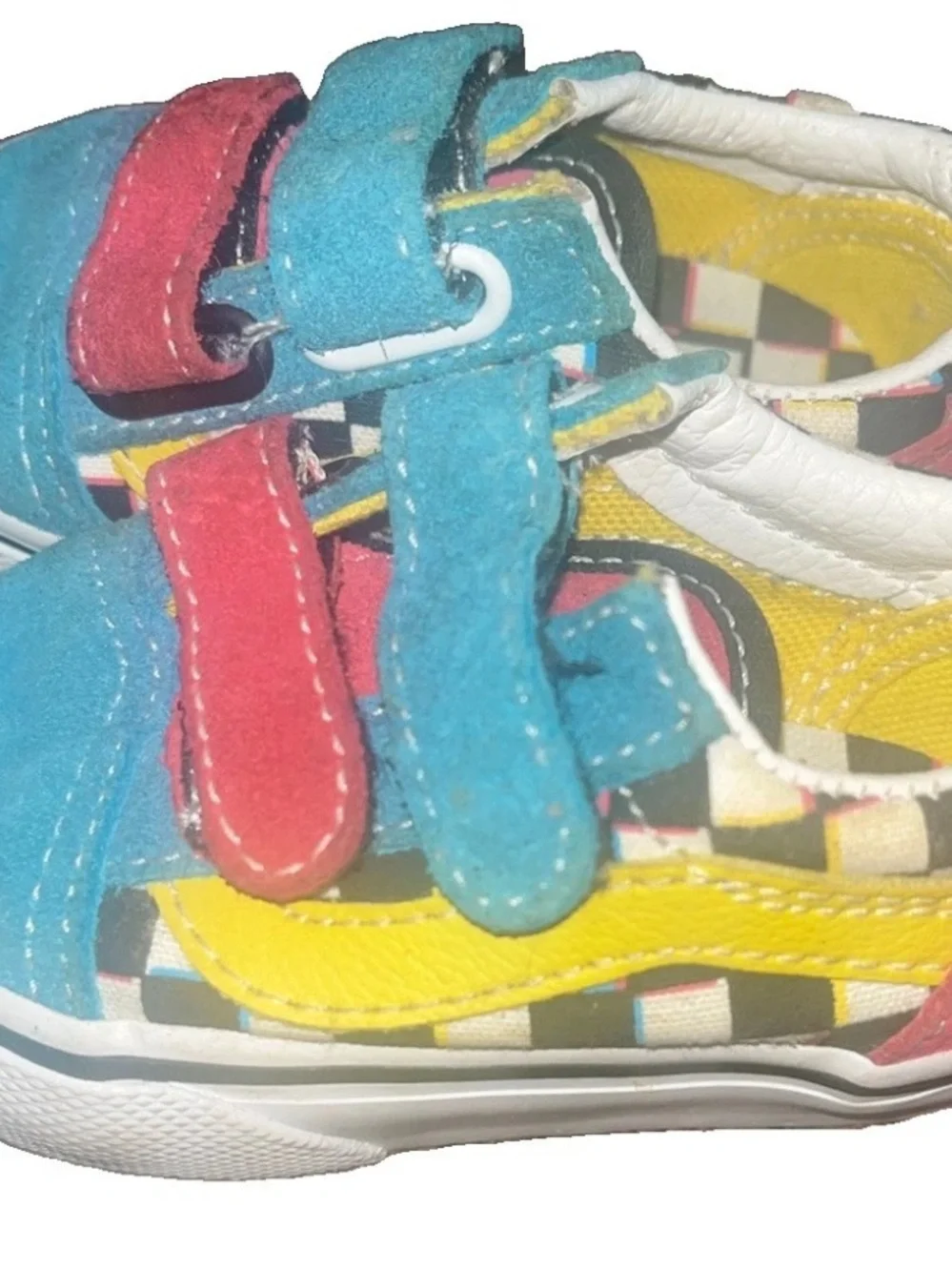 Old Skool Vans Crazy Checks Infant Baby Size 3 Teal Yellow Red
